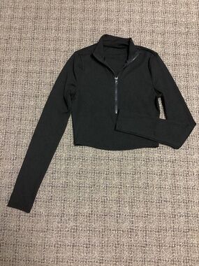 SHEIN Black Half-Zip Cropped Long Sleeve Ribbed Top Size Small